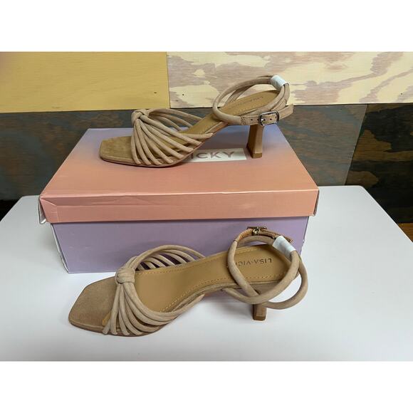 Lisa Vicky Zealous-V Suede Strappy Heels Tan 7.5 NWB - Picture 1 of 5